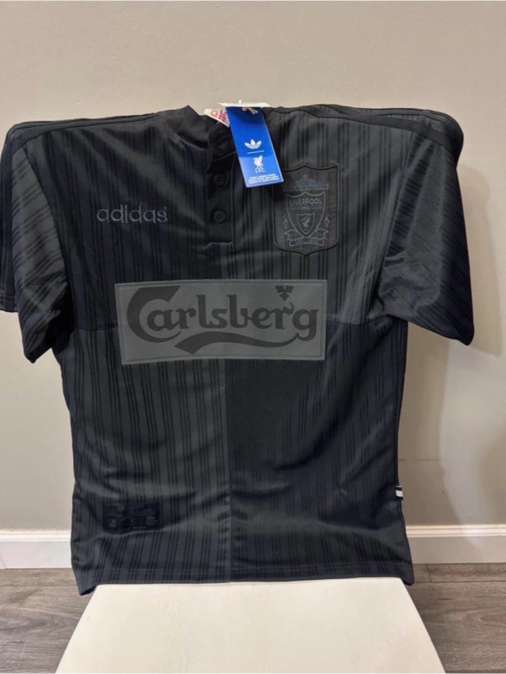 adidas Liverpool Men’s Black Football Jersey with Carlsberg Sponsor